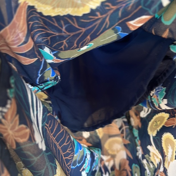 H&M CONSCIOUS Navy Blue & Green Boho Floral Button Down Chiffon Maxi Dress 2 - Picture 9 of 13